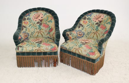 Napoleon III Style Upholstered Arm Chairs