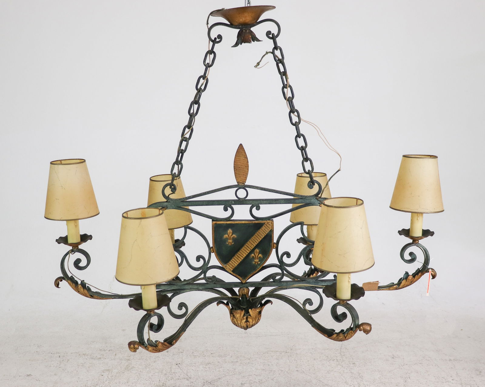 French Wrought Iron 6 Light Chandelier: French Wrought Iron 6 Light Chandelier - 37 in tall x 46 x 25