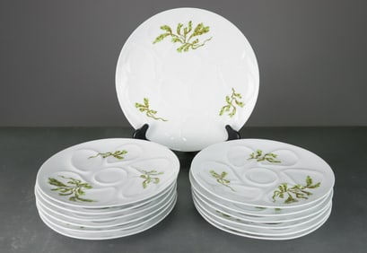 Set Of 13 Oyster French Plates - 12 plates & Platter