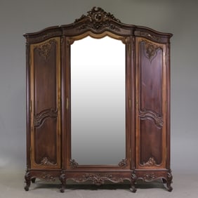 Louis XV Style Triple Mirrored Door Armoire