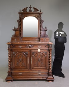 Louis XIII Style Marble Top Mirrored Dresser