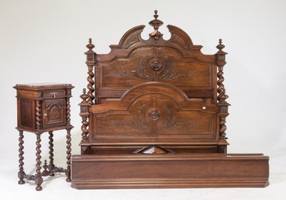 Louis XIII Style French Twist Bed & Nightstand