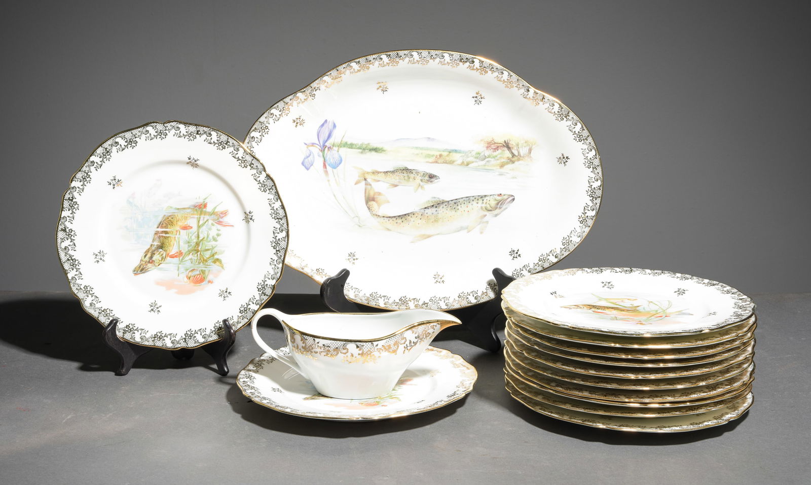 14pc French Plate Set - Platter, Plates, Sauce Boat (1 of 6)