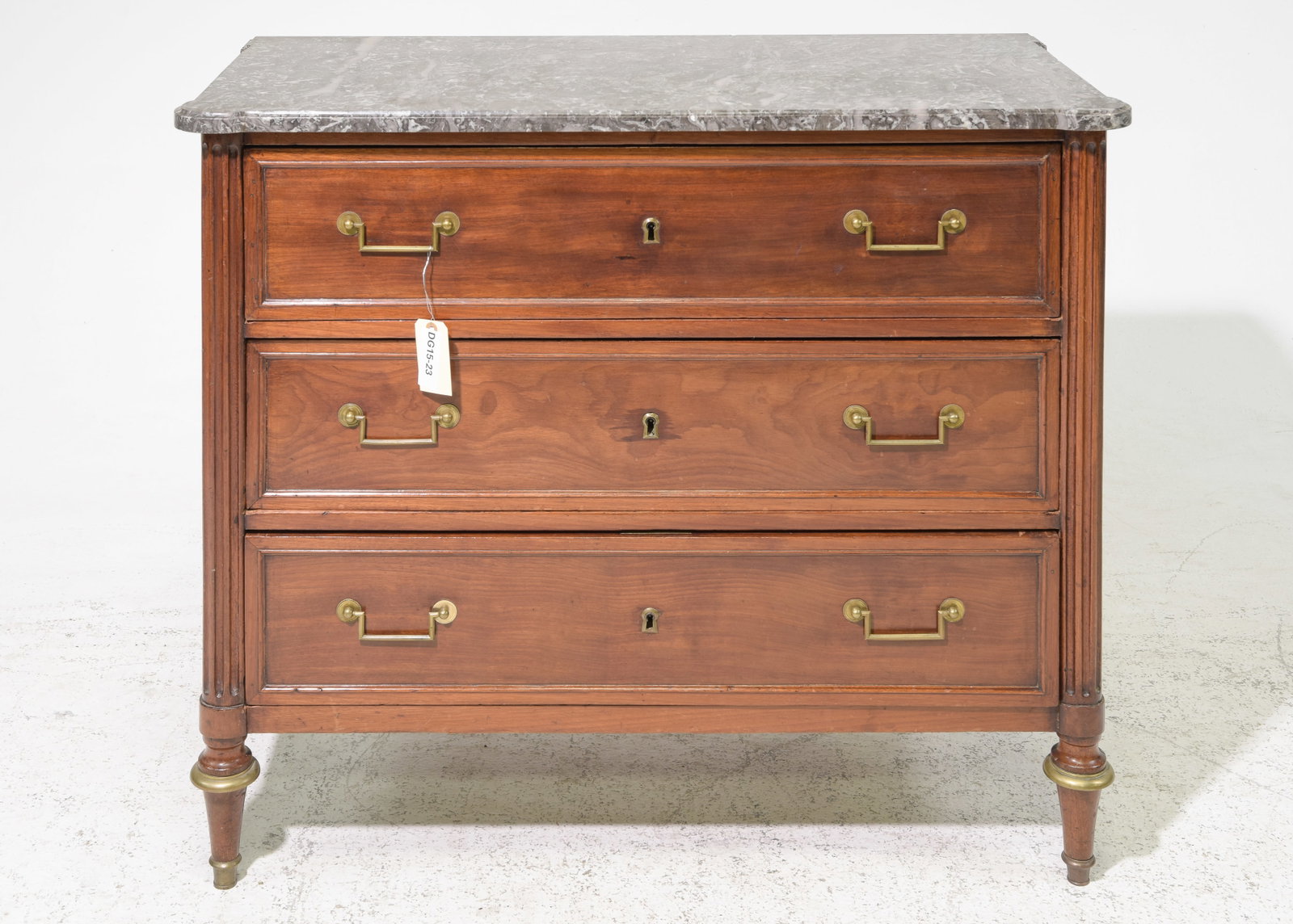 Louis XV Style Marble Top 3 Drawer Chest: French Louis XV Style Marble Top 3 Drawer Chest - 34 in tall x 39.5 x 19.5