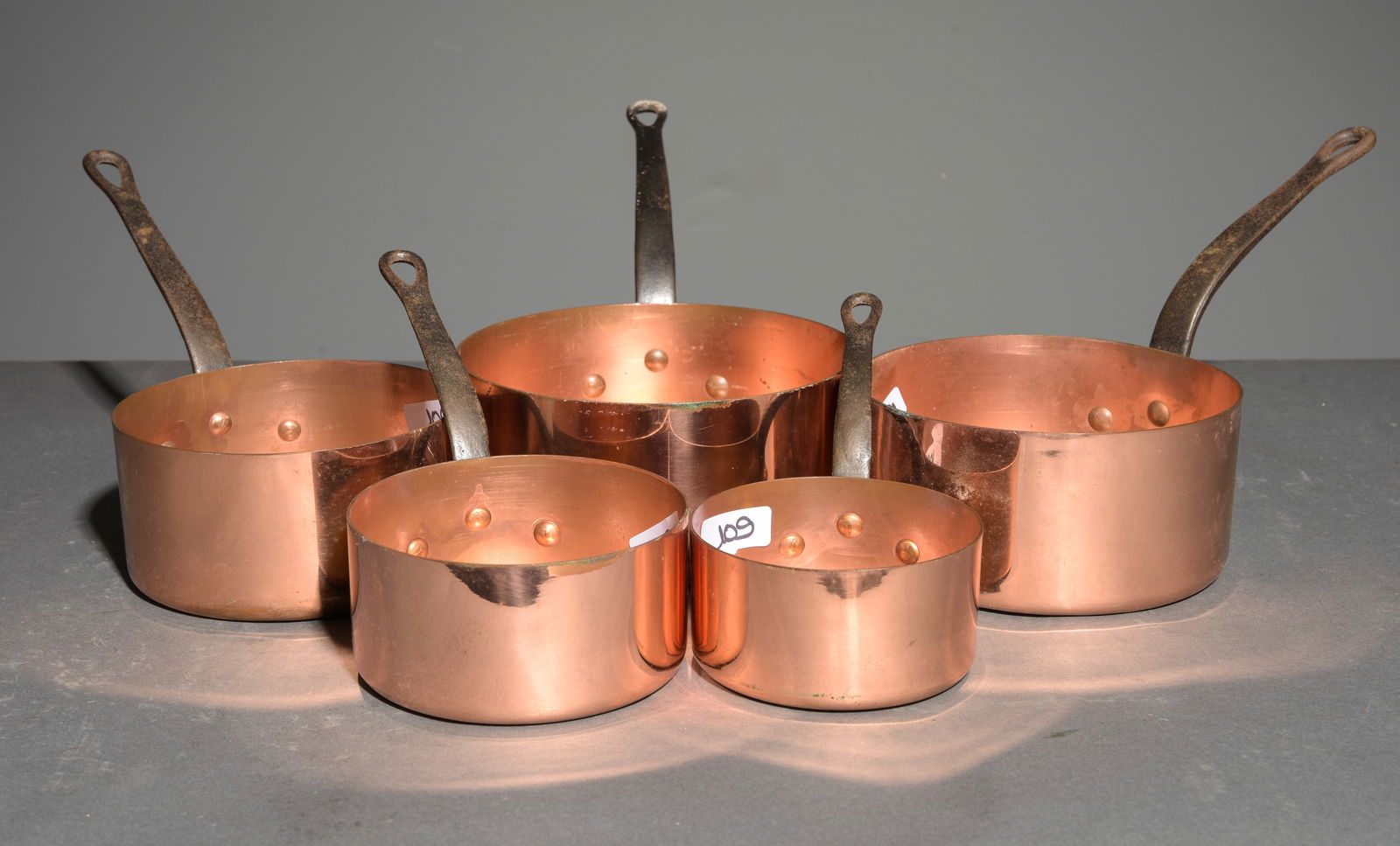 French Polished Copper Set of 5 Sauce Pans (1 of 3)