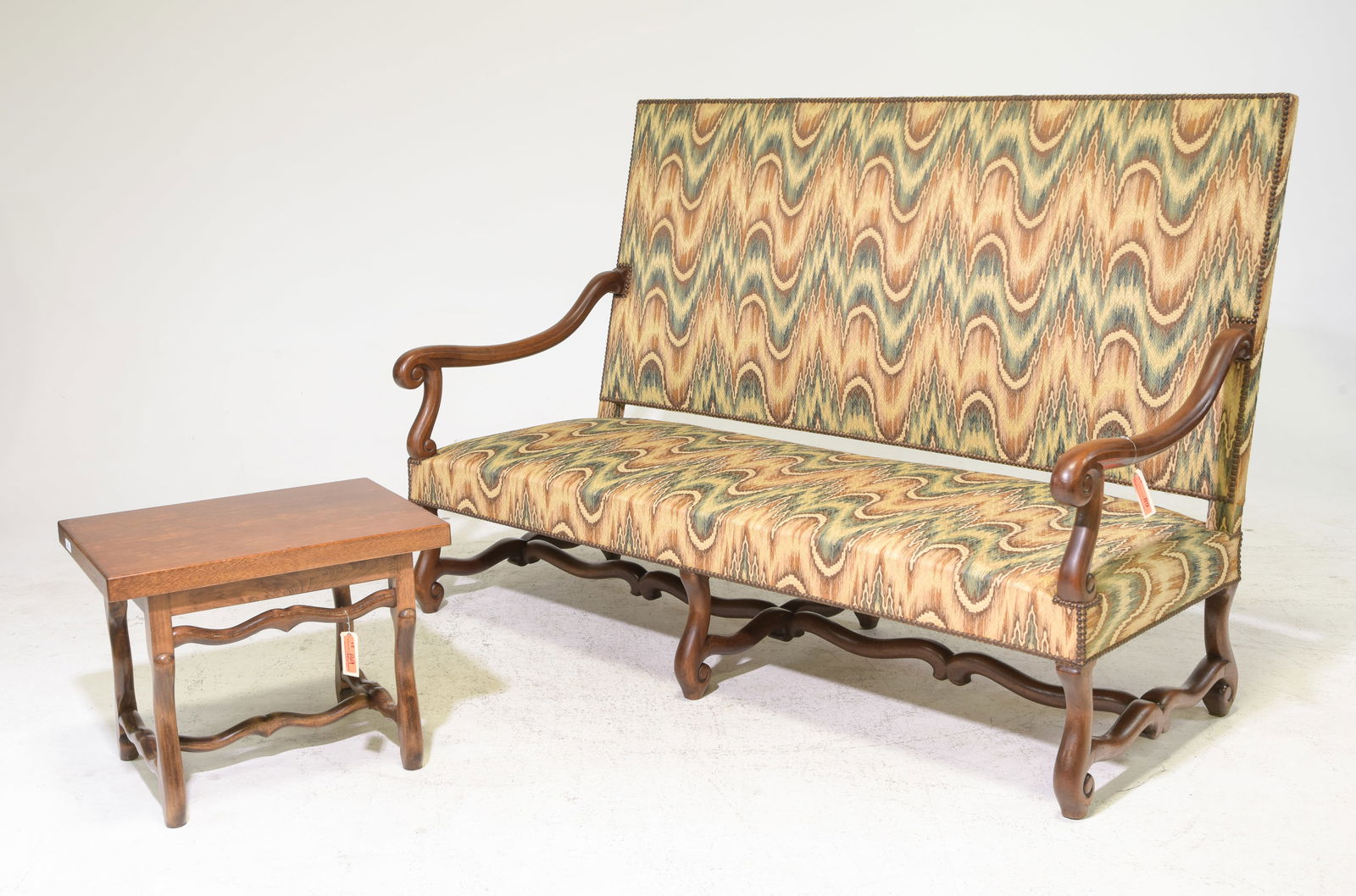 Louis XIII Style Upholstered Sofa & Stool (1 of 4)