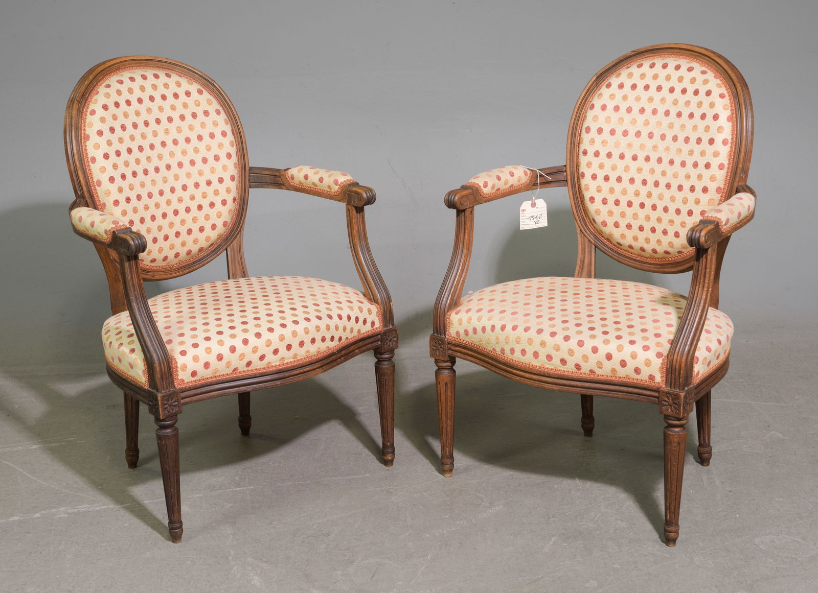 Pair Of Louis XV Style Armchairs: Pair Of Louis XV Style Armchairs - 35 in tall x 24 x 19, seat height Is 15 in