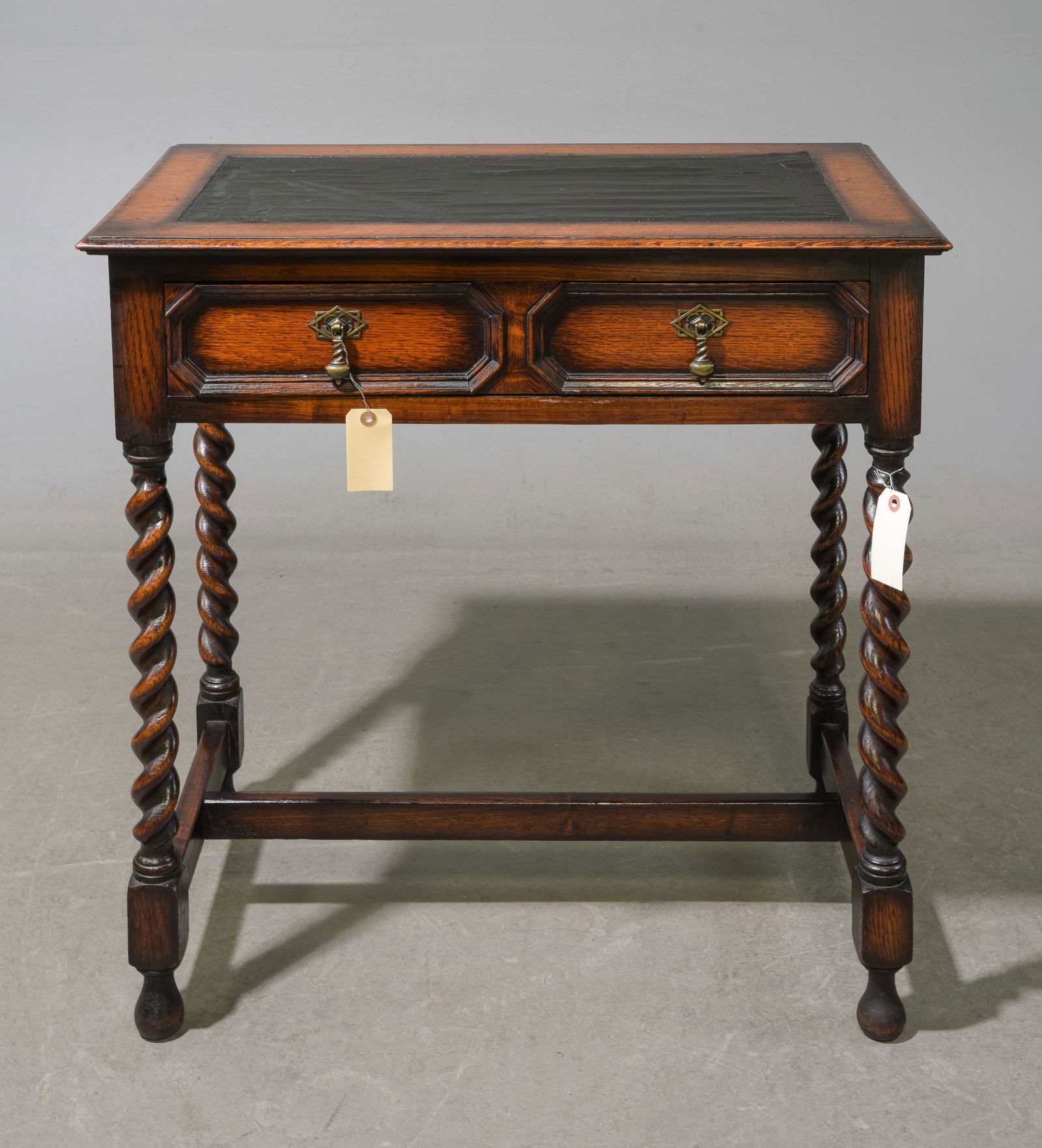 British Oak Barley Twist Writing Table with Drawer (1 of 4)