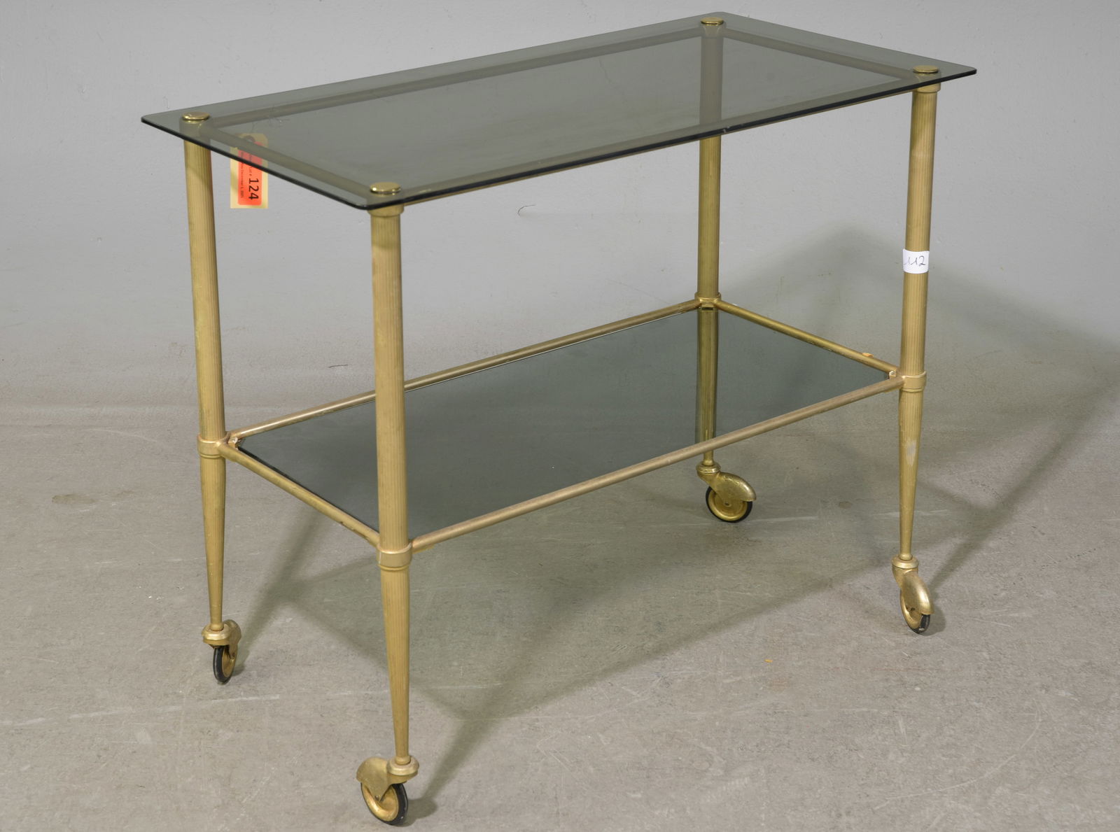 French Two Tier Glass & Metal Trolley / Cart #2: French Two Tier Glass & Metal Trolley / Cart - 27.5 in tall x 33.5 x 17