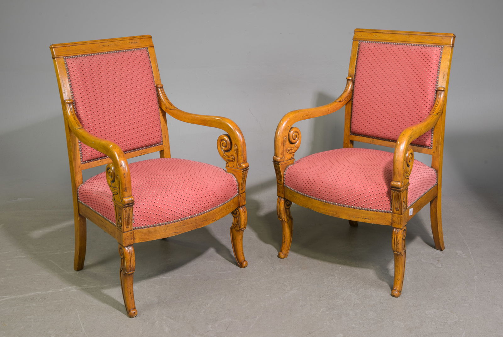 French Empire Style Pair of Walnut Arm Chairs (1 of 5)