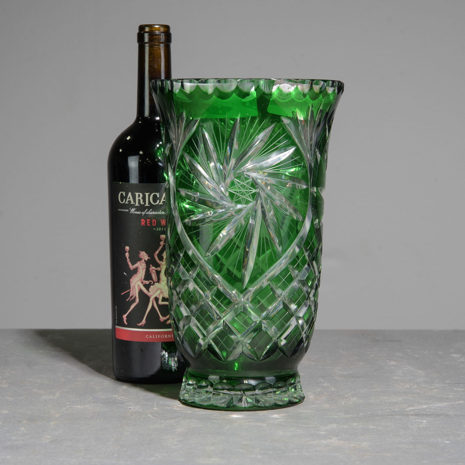 Emerald Green Cut to Clear Crystal Vase (1 of 3)