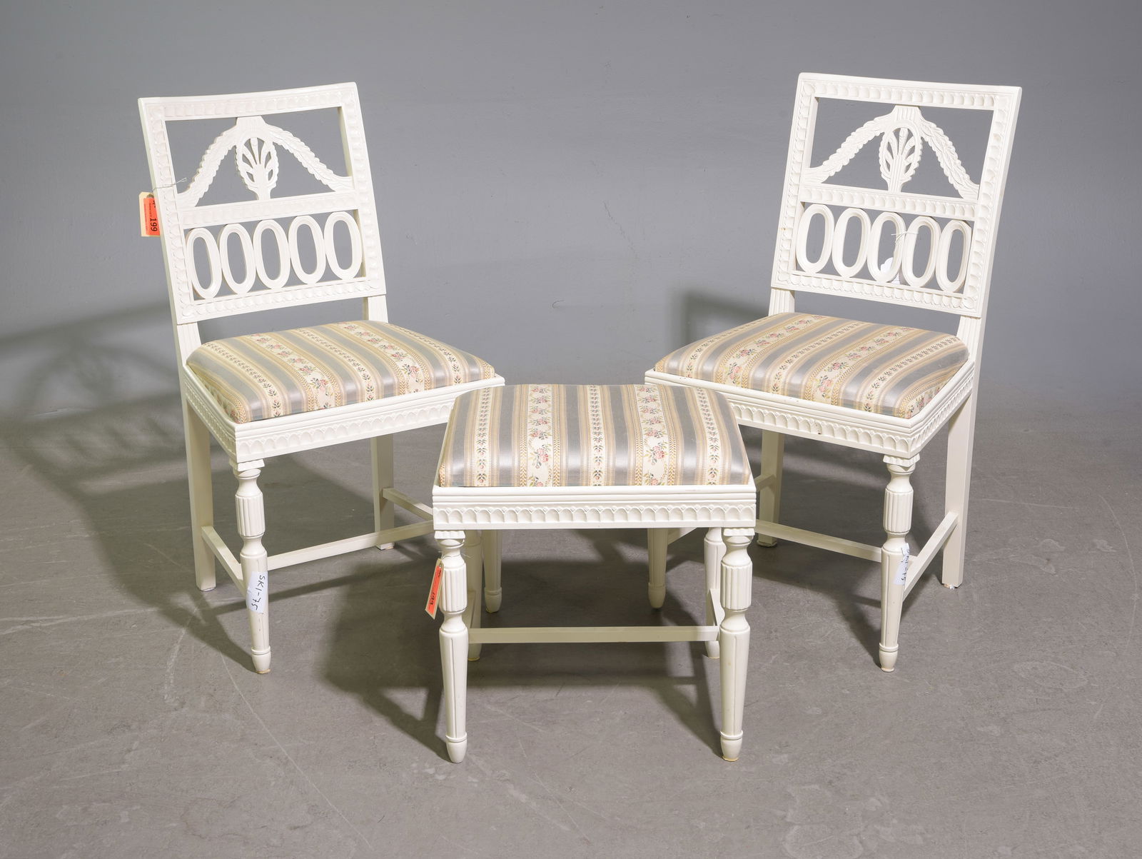 Swedish Painted Pair of Chairs & One Stool (1 of 5)