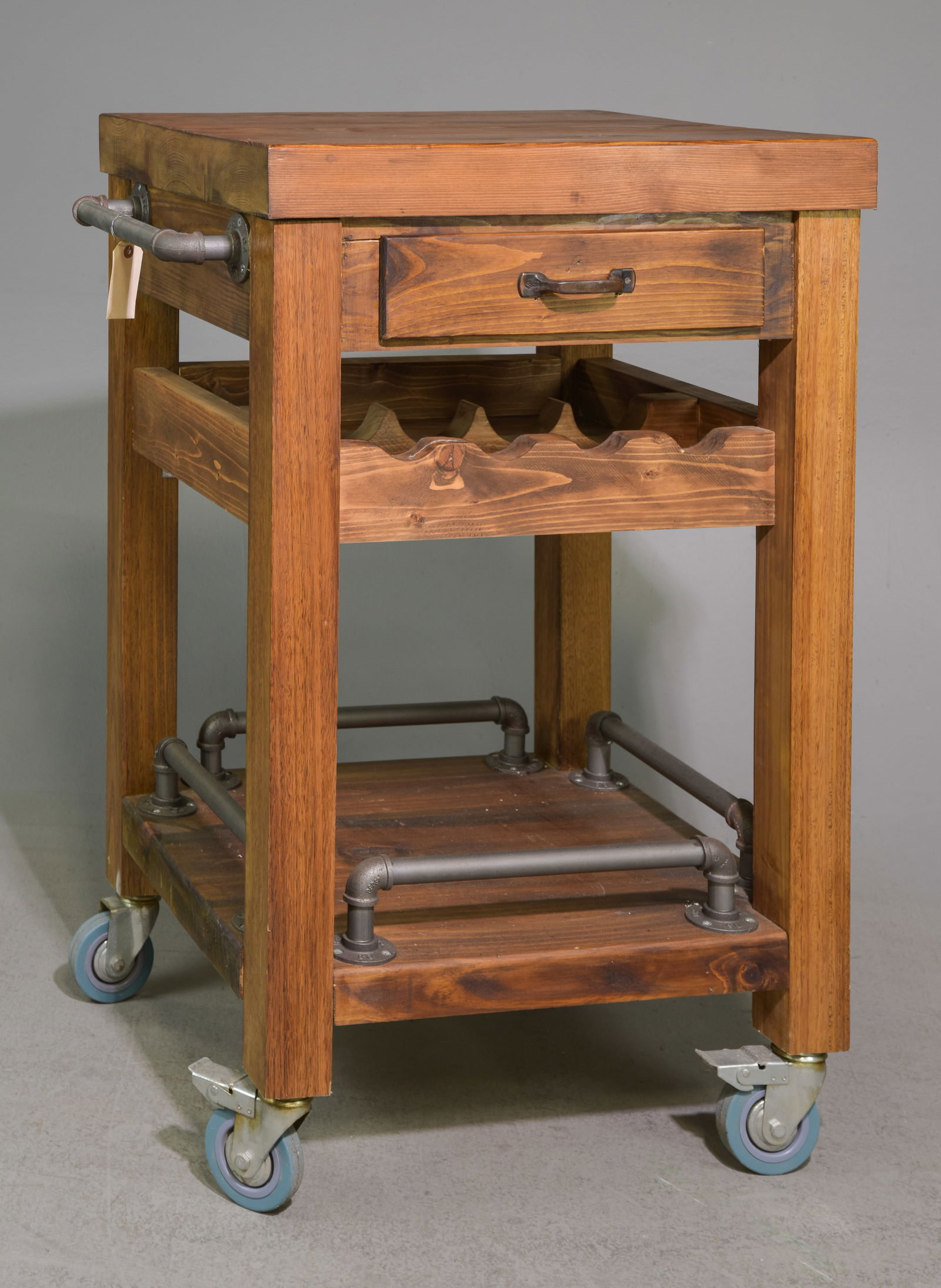 British Pine Rolling Island / Wine Cart: British Pine Rolling Island / Wine Cart - 41.5 in tall x 31.5 x 23.5