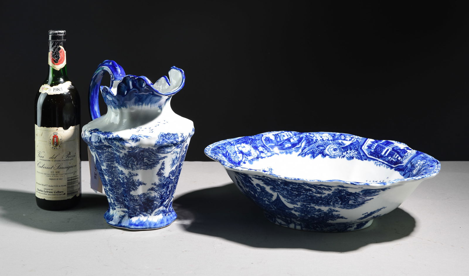 English Blue & White Ironstone Bowl & Pitcher (1 of 7)