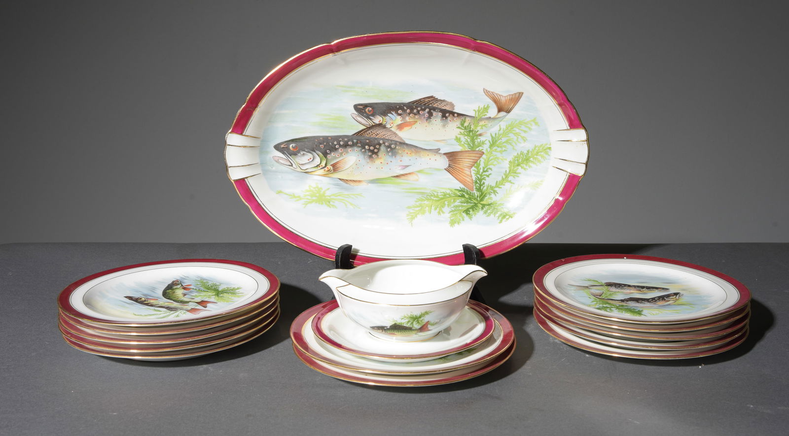 14pc French Fish Plate Set - Platter, Plates & Boat (1 of 6)