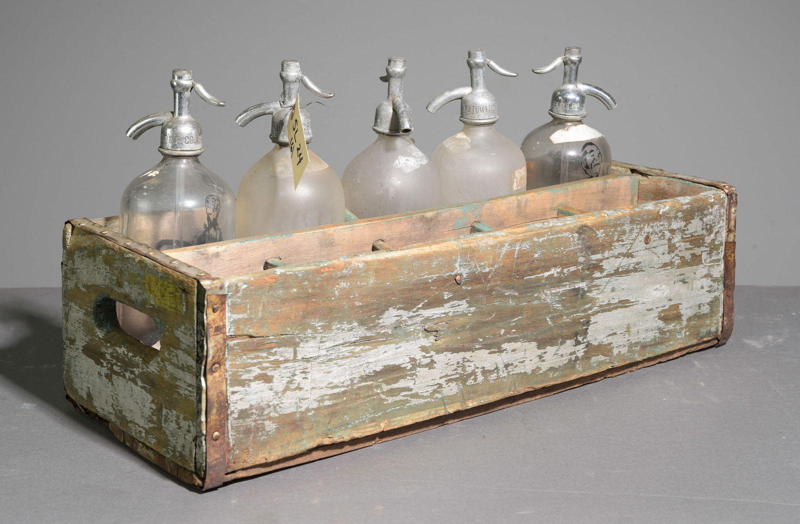6 Seltzer Bottles in Wood Crate (1 of 9)