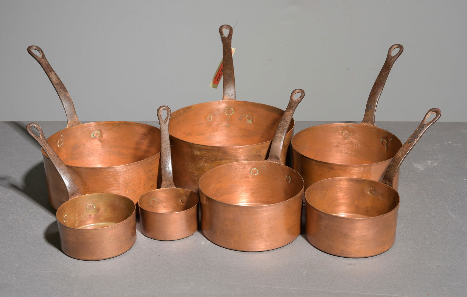 Set of 7 Graduated Copper Sauce Pans (1 of 3)