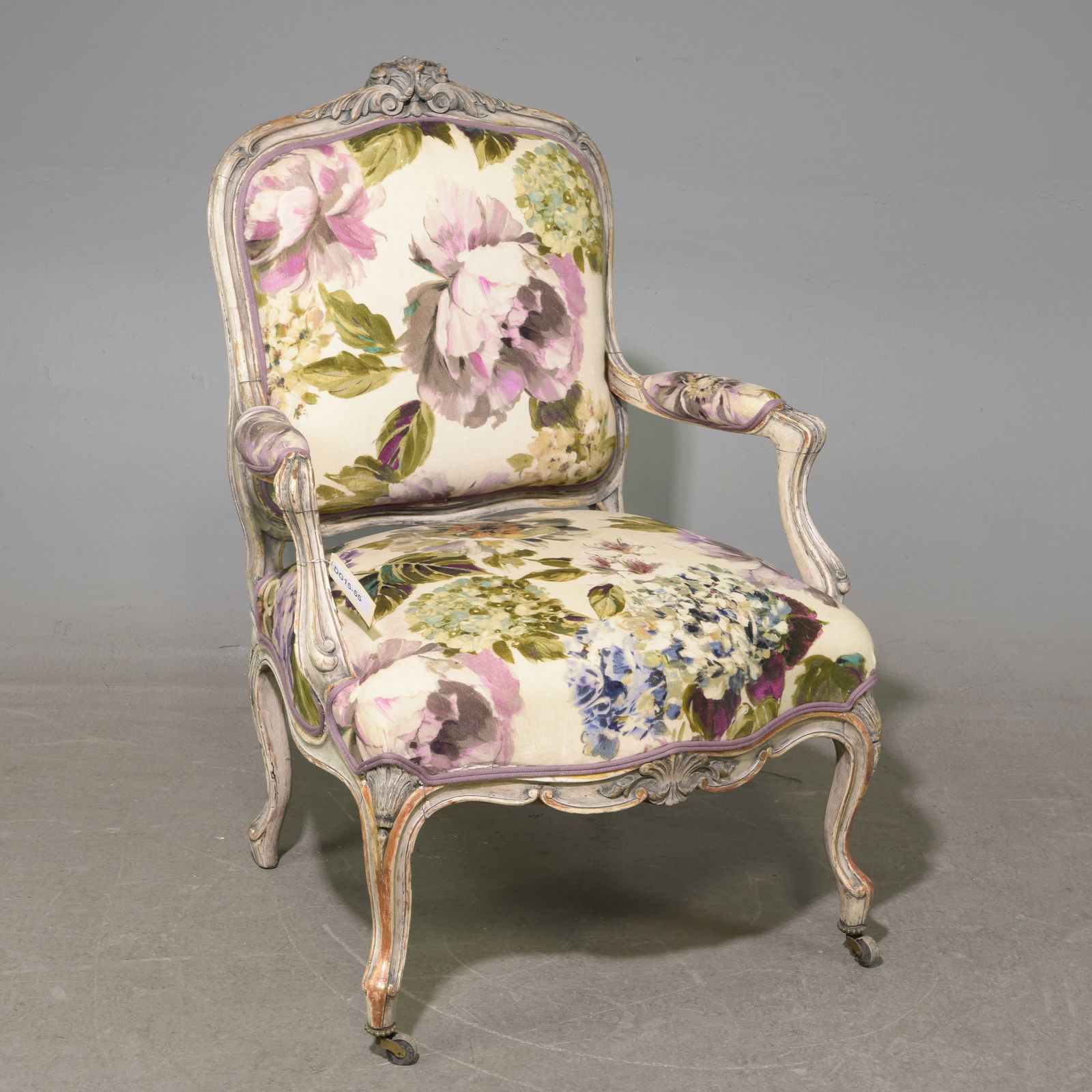 Louis XV Style Painted Floral Upholstered Arm Chair: French Louis XV Style Painted Floral Upholstered Arm Chair - 38.5 in tall x 30 x 27 with a seat height of 18 inches