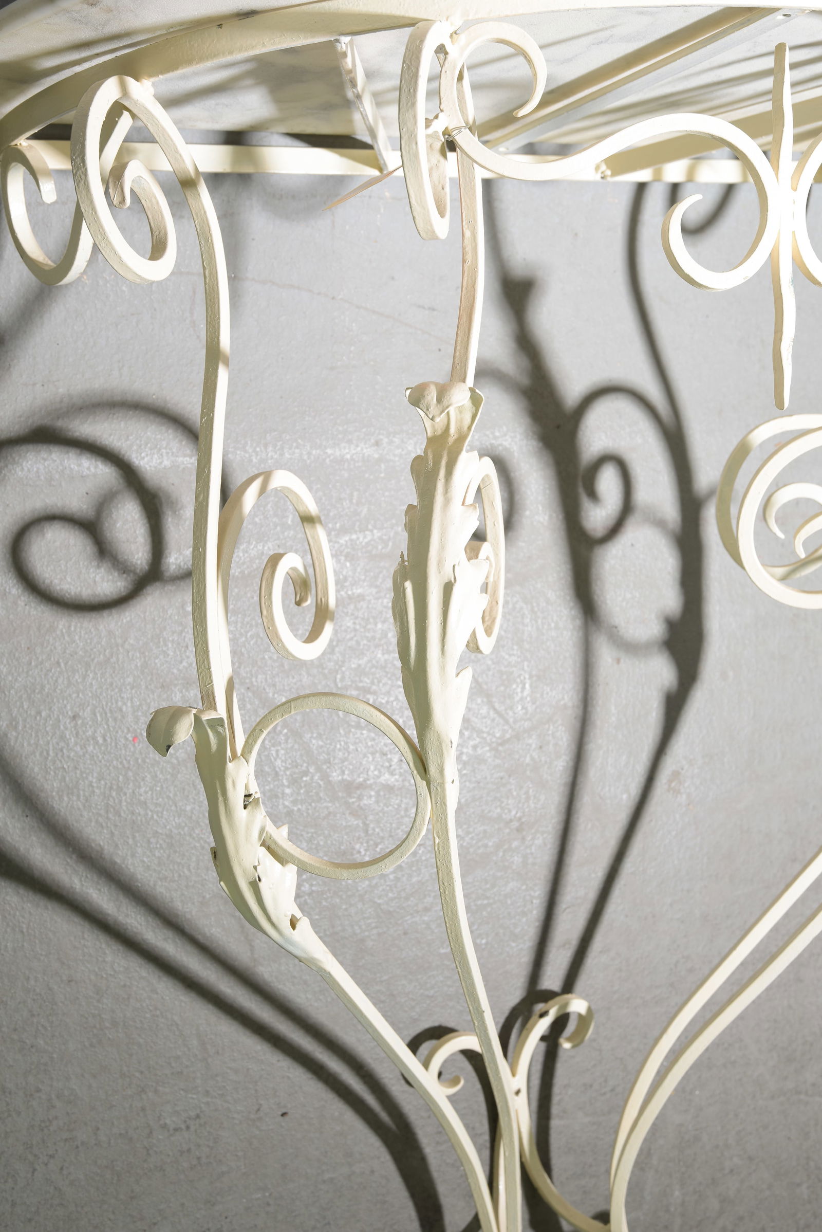 French Painted Iron Base Marble Top Console: French Painted Iron Base Marble Top Console / Hall Table - 37 in tall x 31.5 x 17