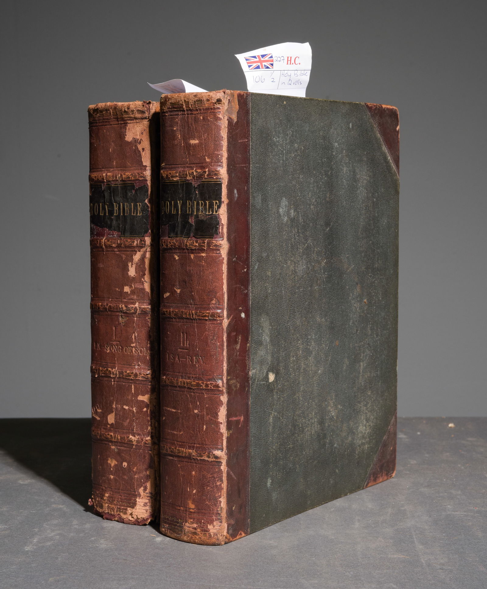 2 British Antique Holy Bibles: 2 British Antique Holy Bibles - 12.5 in tall x 10 x 2