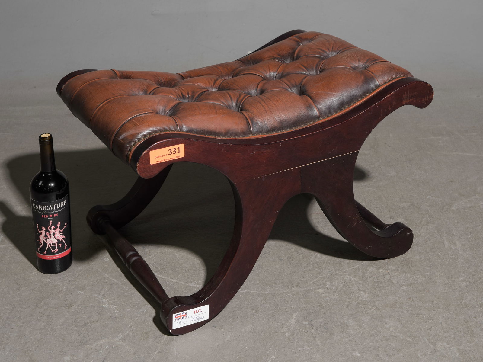 British Brown Leather Button Tufted Foot Stool: British Brown Leather Button Tufted Foot Stool - 16 in tall x 27 x 18