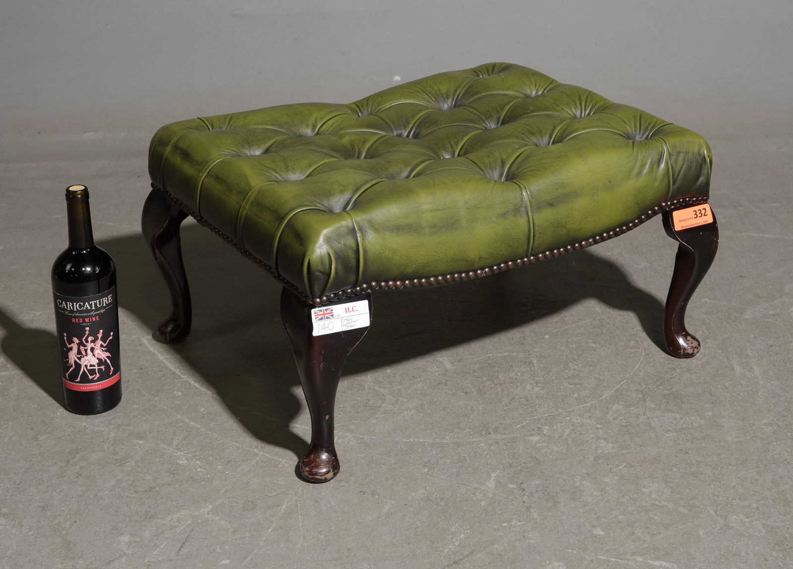 British Chesterfield Green Leather Foot Stool (1 of 3)