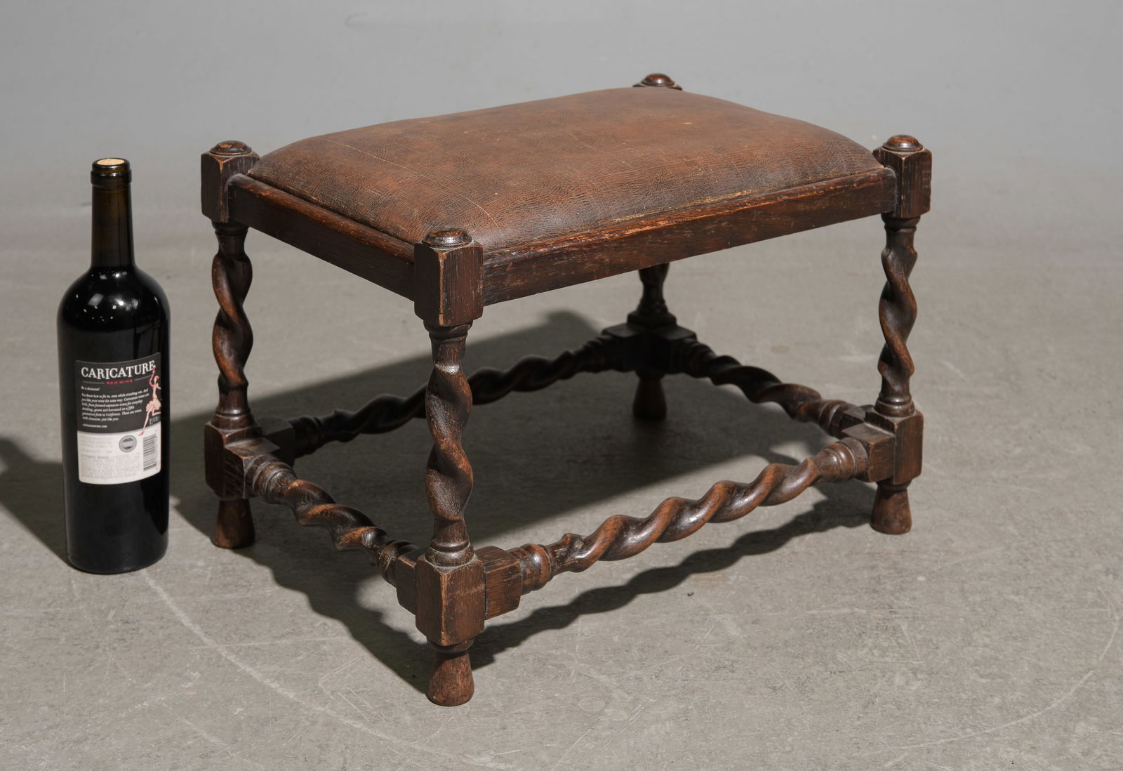 British Petite Oak Barley Twist Leather Stool (1 of 3)