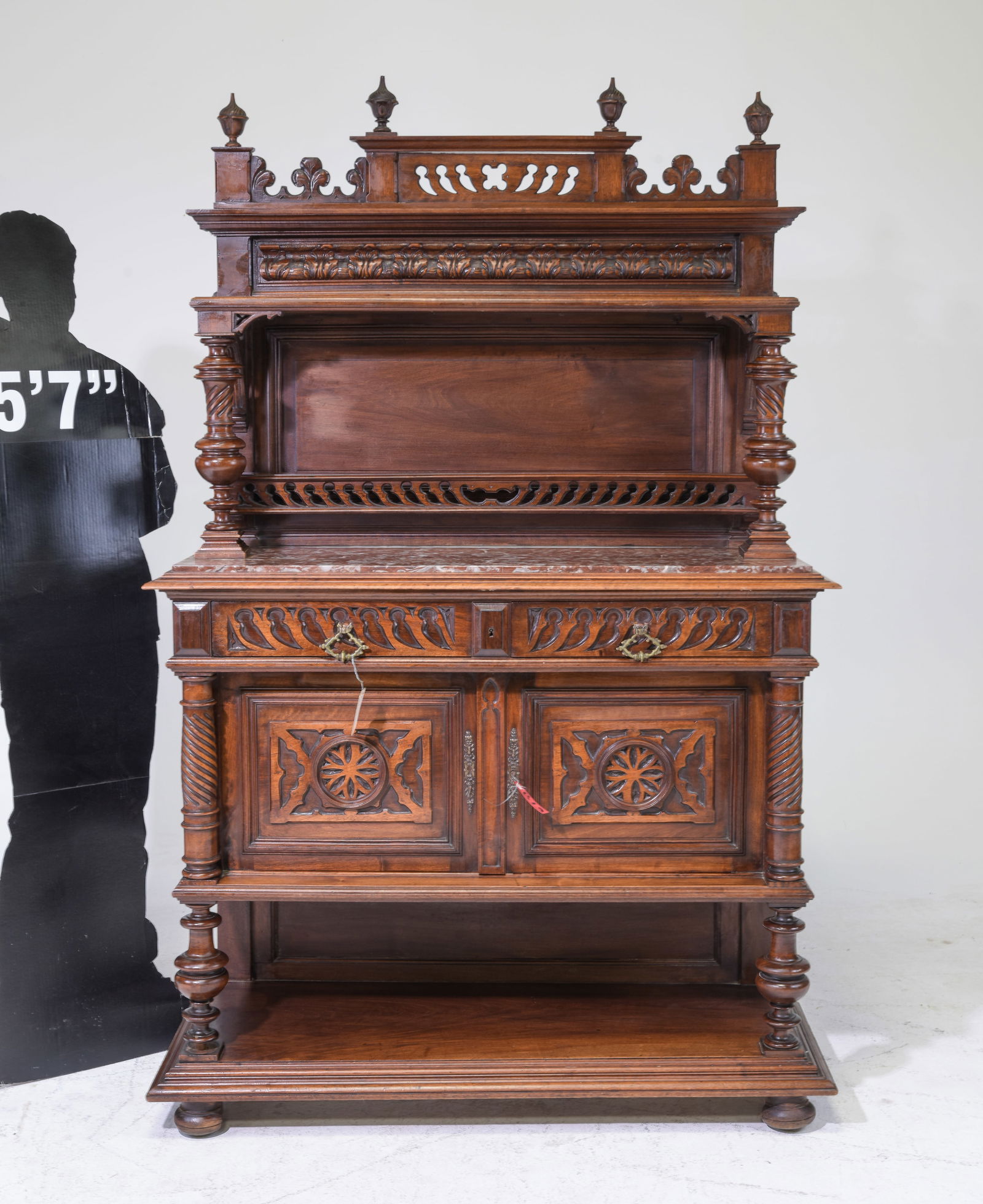 Renaissance Style Walnut Marble Top Server (1 of 11)