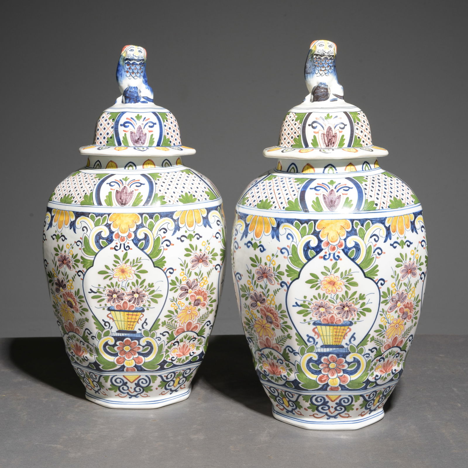 French Pair of Urns / Vases With Lids: French Pair of Urns / Vases With Lids - 17.5 in tall x 9 in diameter