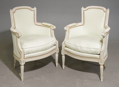Louis XVI Style Pair of Painted Arm Chairs