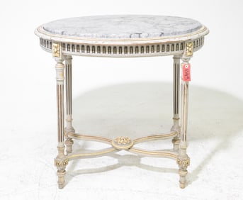 Louis XVI Style Painted Oval Table with Inset Marble