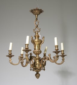 French Heavy Brass Six Arm Chandelier #1