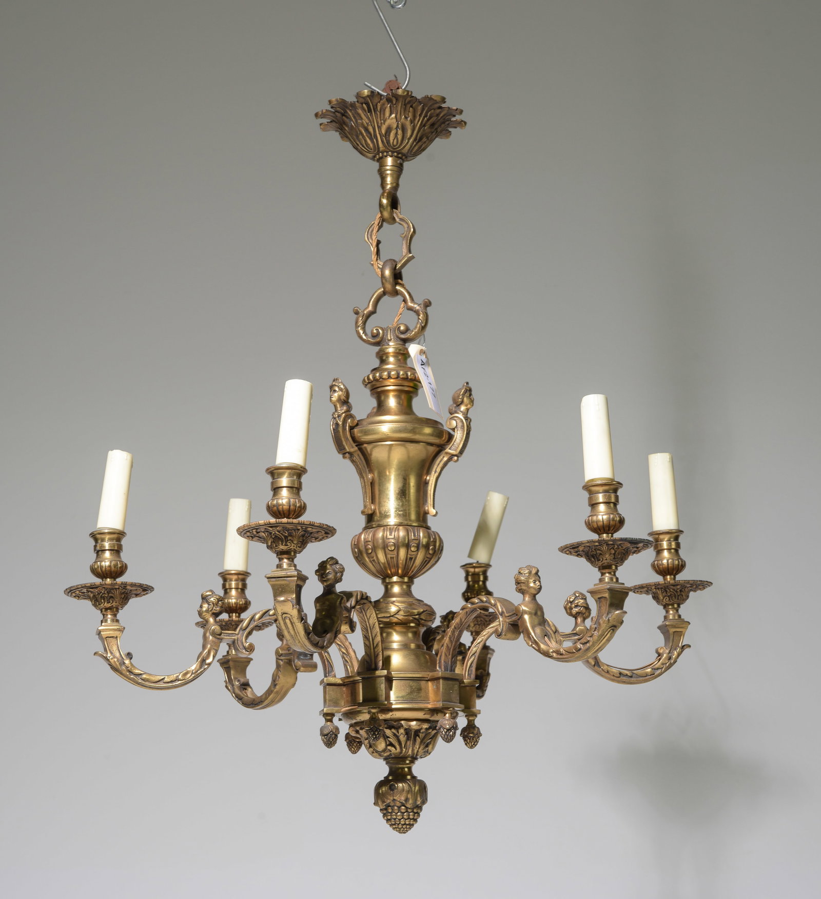 French Heavy Brass Six Arm Chandelier #1 (1 of 5)