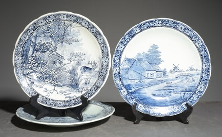 3 Blue & White Delft Boch Chargers