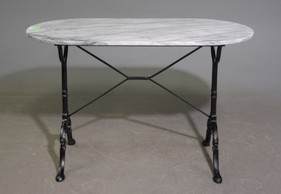 French White Marble Top  Oval Iron Bistro Table
