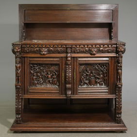 French Breton Style Carved Oak Cupboard