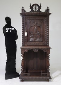 French Breton Style Carved Oak Buffet