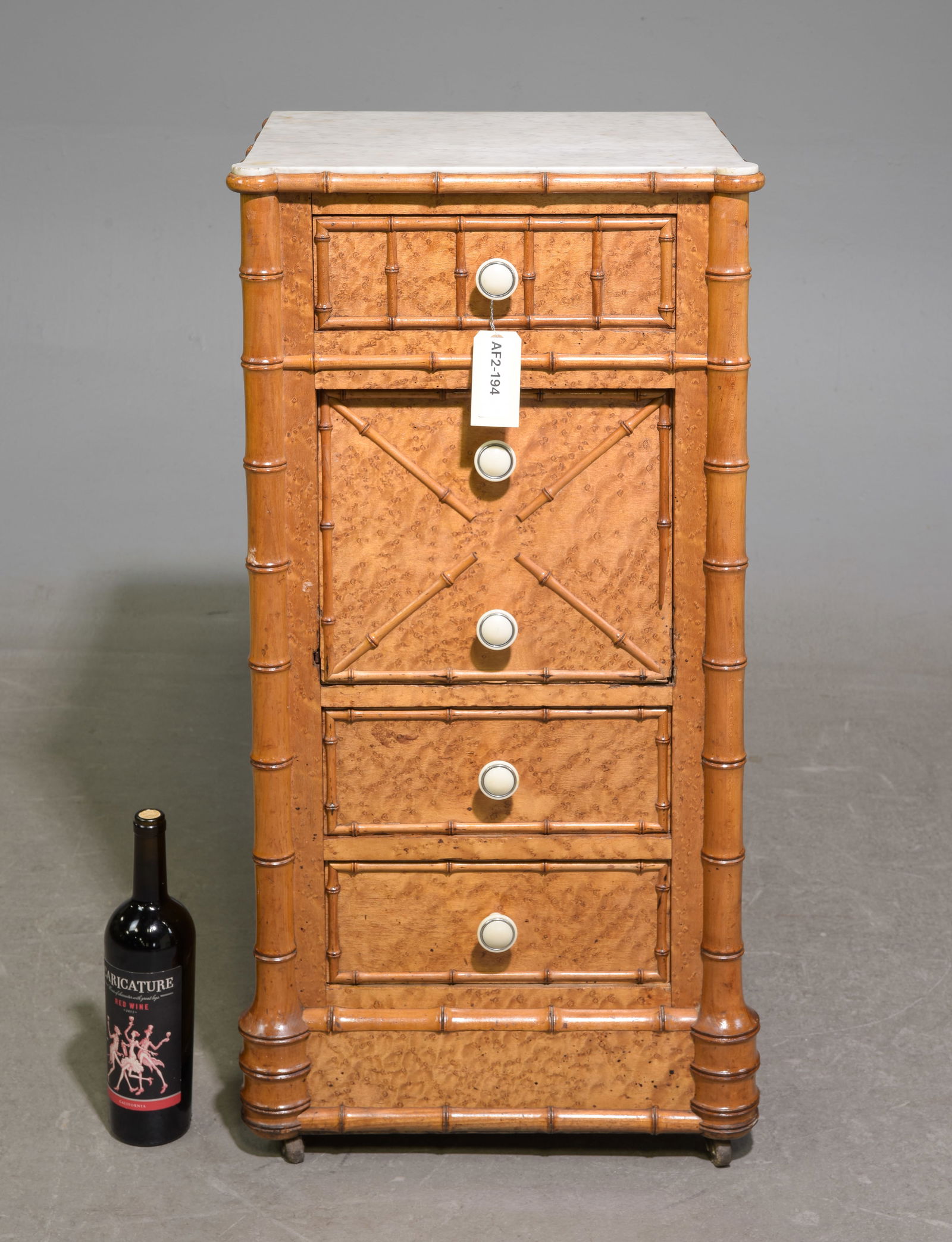 French Faux Bamboo White Marble Top Nightstand (1 of 6)