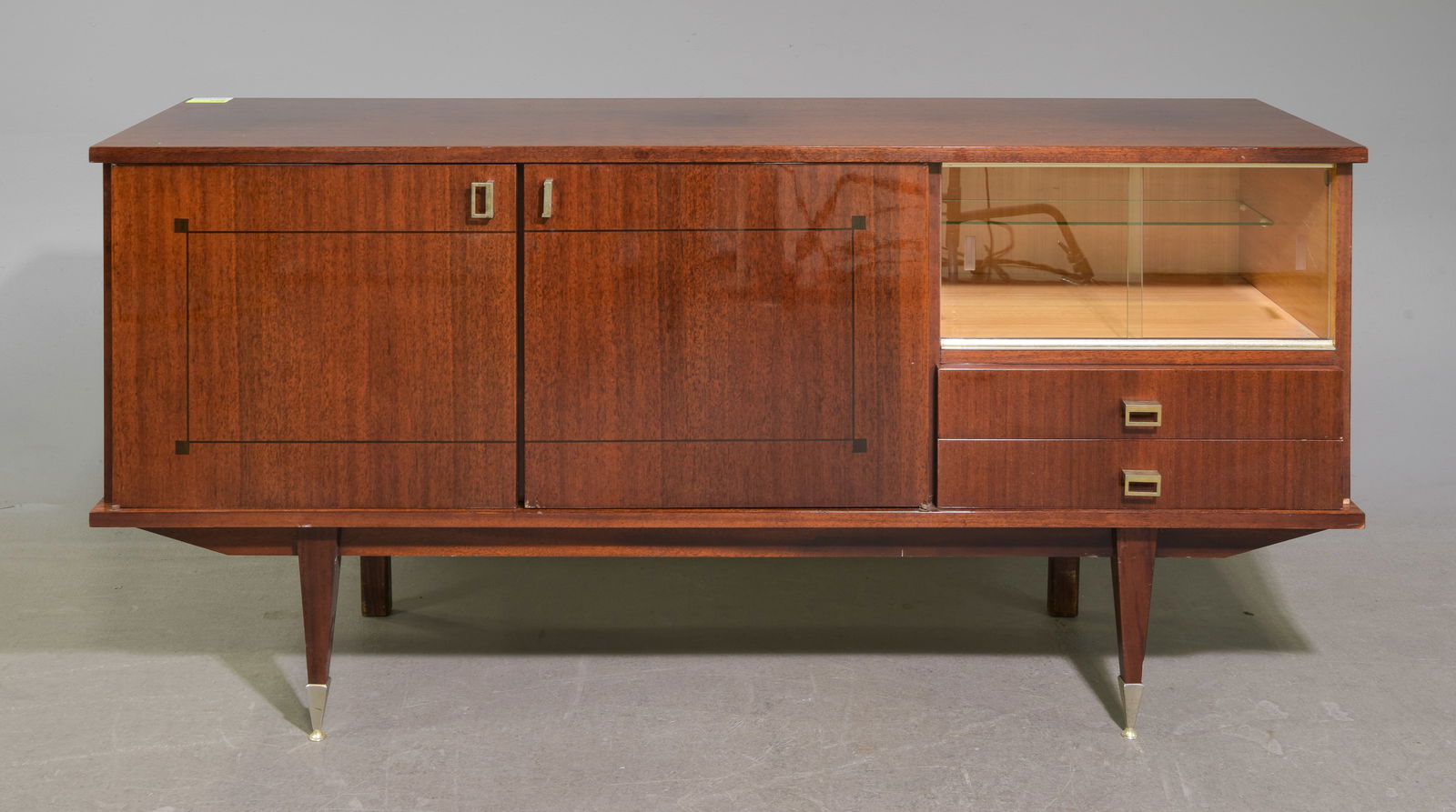 French Modern Cocktail Mahogany Sideboard: French Modern Cocktail Mahogany Sideboard / Enfilade - 34.25 in tall x 71 x 20.5