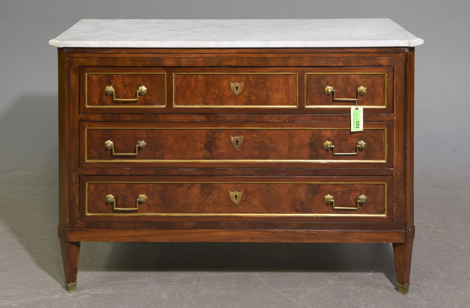 Louis XVI Style White Marble Top Three Drawer Chest (1 of 5)