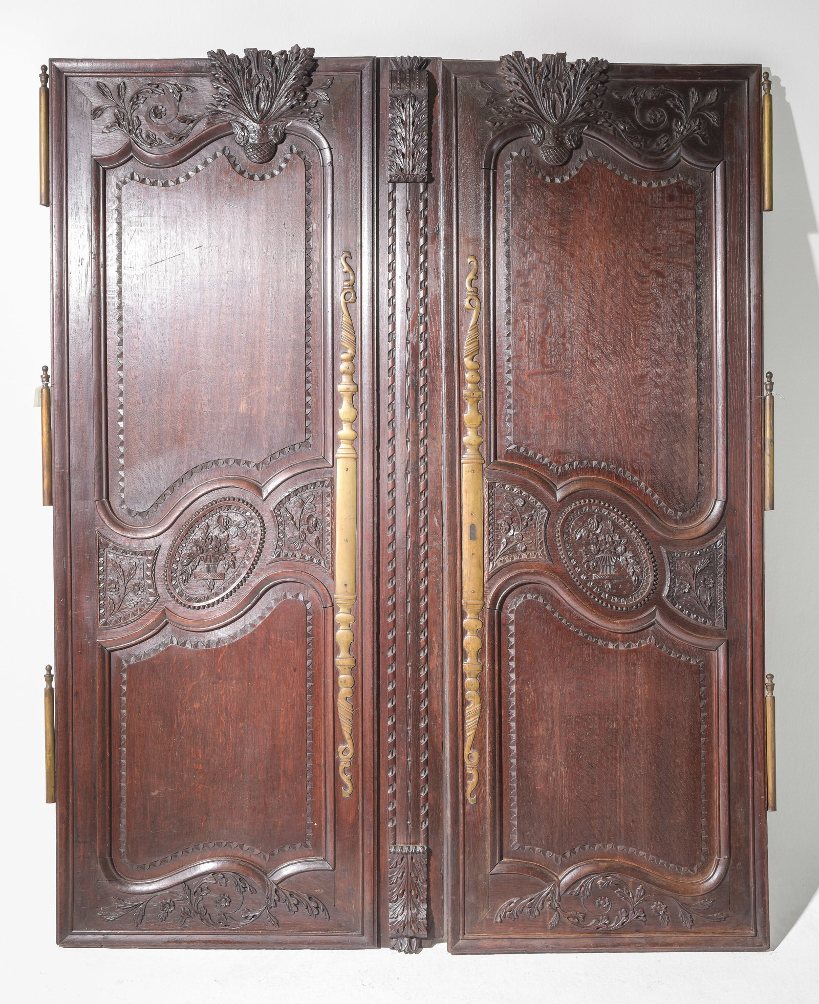 French Set of Carved Oak Armoire / Cupboard Doors: French Set of Carved Oak Armoire / Cupboard Doors - 64 in tall x 28.25 x 1.25 and 64 in tall x 24 x 1.25