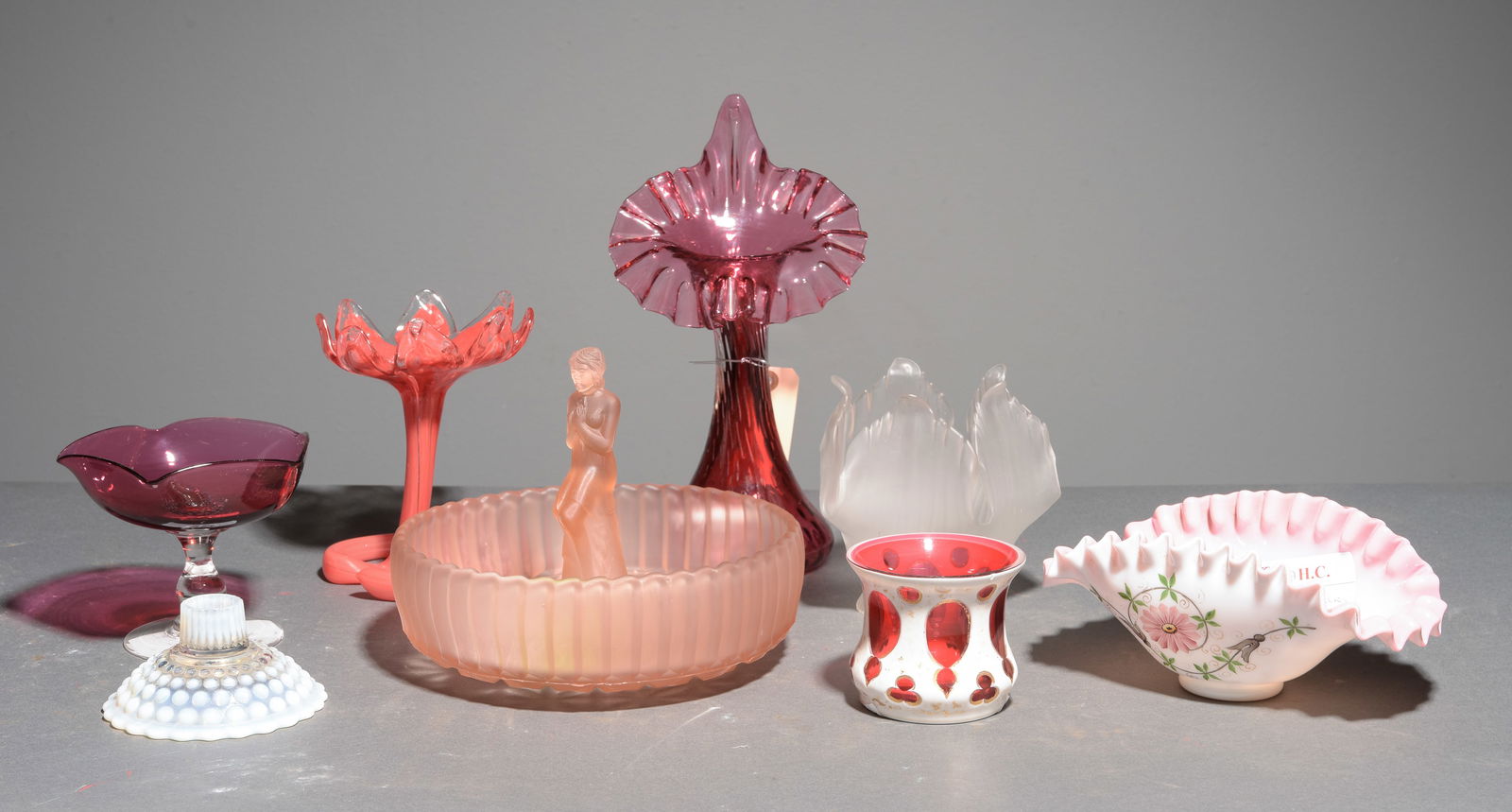 8pcs Assorted Cranberry Glass, Candlestick, Etc. (1 of 5)