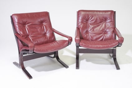 Danish Modern Pair of Leather Arm Chairs
