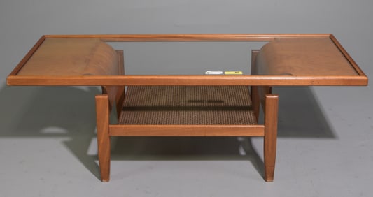 Mid Century Modern Glass Top Bentwood Coffee Table