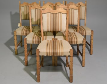 Danish Oak Set of Six Upholstered Chairs