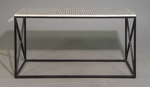 Modernist Bone Inlaid Metal Base Hall / Sofa Table #1