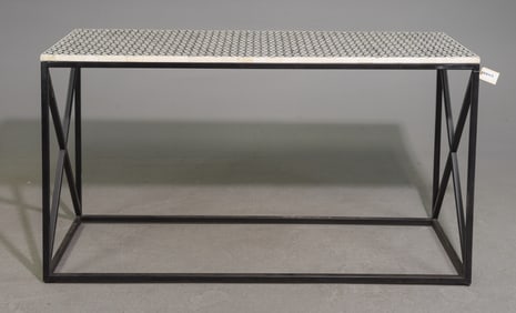 Modernist Bone Inlaid Metal Base Hall / Sofa Table #2