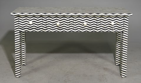 Modernist Bone Inlaid 4 Drawer Hall Table