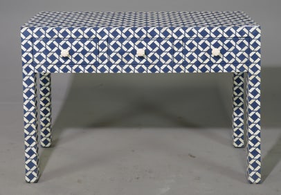 Blue & White Bone Inlaid Three Drawer Hall Table