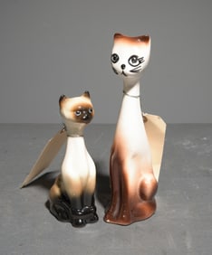 2 Mid Century Modern Small Ceramic Cat Vases